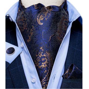 Set cravata / esarfa Ascot matase + batista + butoni, model 15