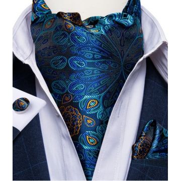 Set cravata / esarfa Ascot matase + batista + butoni, model 51