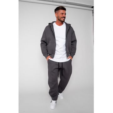 Set Winter hanorac cu fermoar si pantalon Baggy Grey Anthracite 19437 - Gri antracit