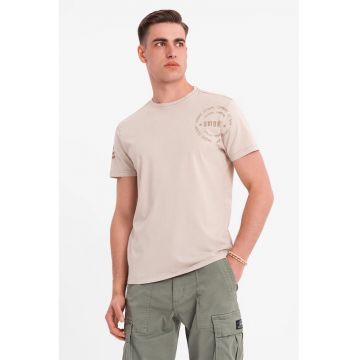 Tricou de bumbac cu decolteu la baza gatului - Bej