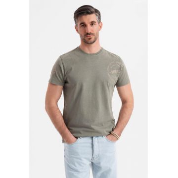 Tricou de bumbac cu decolteu la baza gatului - Kaki prafuit