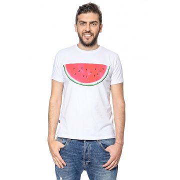 Tricou din bumbac cu imprimeu - Alb optic/Rosu corai