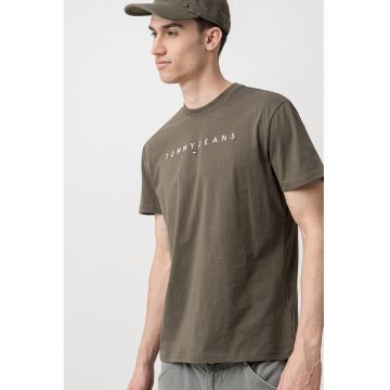 Tricou din bumbac cu logo brodat - Kaki pal/Alb optic