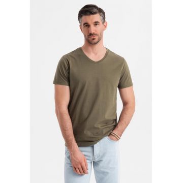 Tricou uni cu decolteu in V - Verde masliniu