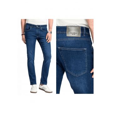 Blugi Barbati -  Felix - Straight Fit - Talie Medie - Fermoar - Lungi - 5 Buzunare - Bumbac - W32-L30 US - Albastru