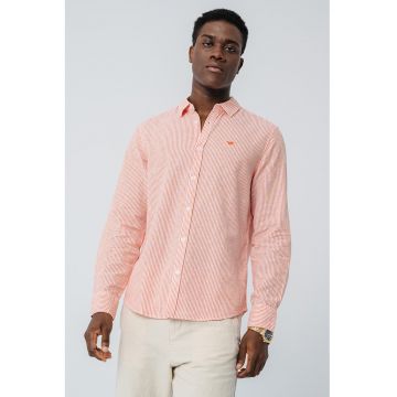 Camasa cu logo brodat discret si model in dungi Rawlins - Coral/Alb optic