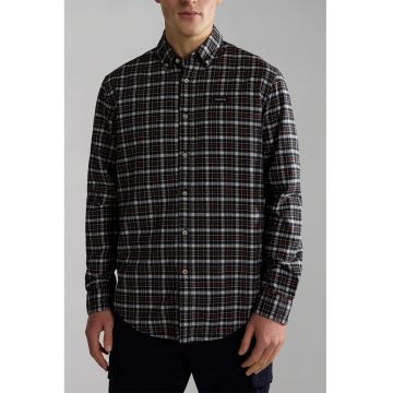 Camasa de bumbac cu model in carouri - Negru/Portocaliu/Bleumarin