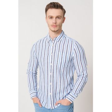 Camasa in dungi cu maneci lungi - Alb/Albastru azur