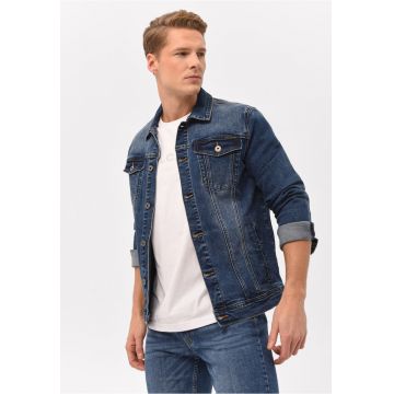Jacheta din denim pentru barbati  J-Ralf - cu buzunare pe piept - Albastru marin