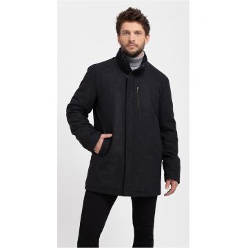 Palton din amestec di lana cu fermoar - barbati -  J-Well - grafit - Gri grafit