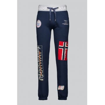 Pantaloni de trening cu aplicatii logo Myer - Rosu/Albastru ultramarin/Gri melange