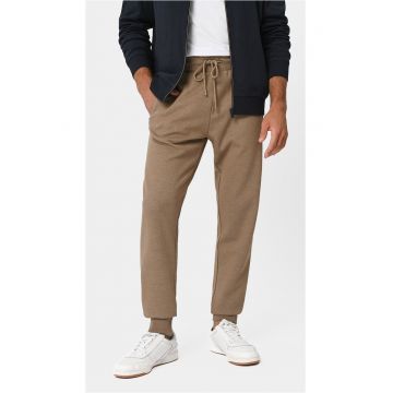 Pantaloni jogger de bumbac  N-Ben - bej - cu snur - Bej melange