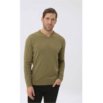 Pulover cu decolteu in V pentru barbati  Kaki - Kaki