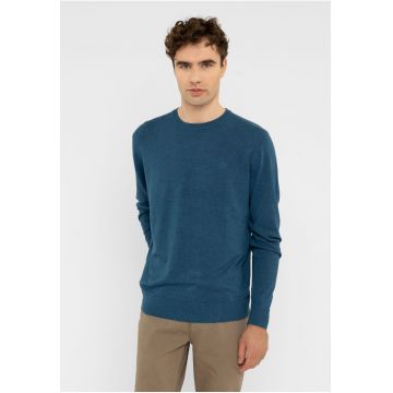 Pulover cu decolteu la baza gatului -  Albastru melange - Albastru melange