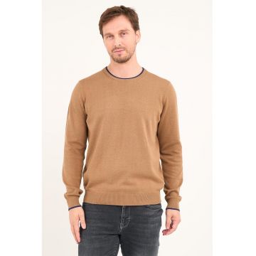Pulover de bumbac cu decolteu la baza gatului - Maro camel