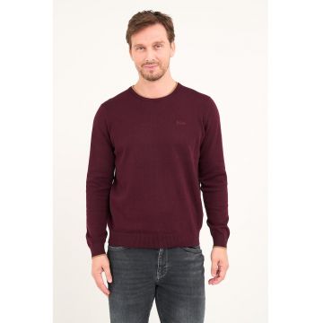 Pulover de bumbac cu decolteu la baza gatului - Visiniu