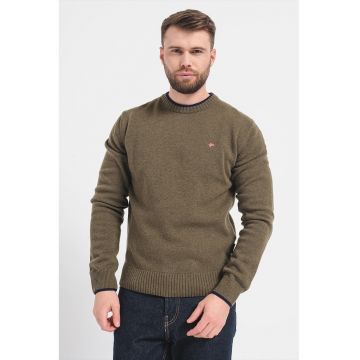 Pulover din amestec de lana cu decolteu la baza gatului Dain - Kaki