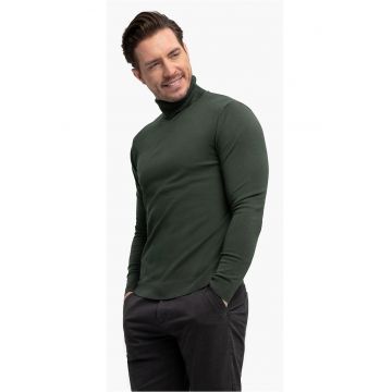 Pulover tricotat fin cu guler inalt -  S-Max - Verde - Verde