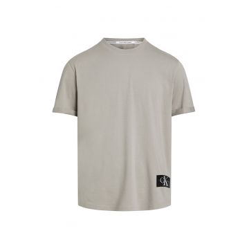 Tricou cu decolteu la baza gatului si logo aplicat - Gri deschis melange