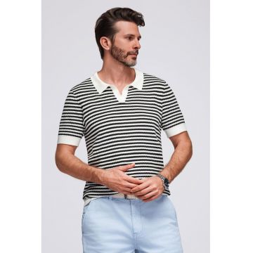 Tricou polo cu dungi - Alb/Negru