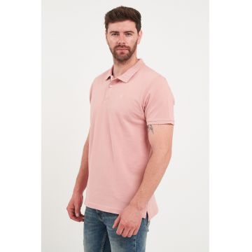 Tricou polo din bumbac de pique - Roz somon