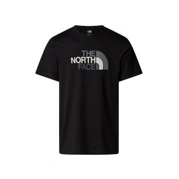 Tricou regular fit cu decolteu la baza gatului si imprimeu logo - Negru