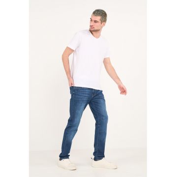 Blugi slim fit cu talie medie - Albastru