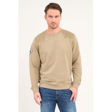 Bluza de trening cu decolteu la baza gatului si logo brodat - Bej