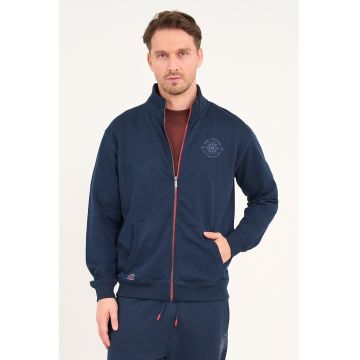 Bluza de trening cu logo - fermoar si guler mediu - Bleumarin