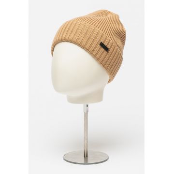 Caciula din lana virgina cu aspect striat Fati - Maro camel