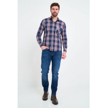 Camasa cu buzunare pe piept - Rosu/Alb/Bleumarin