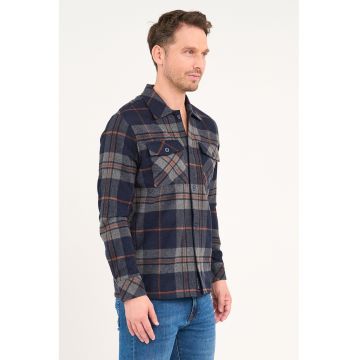 Camasa cu model in carouri si buzunare pe piept - Gri/Portocaliu/Bleumarin