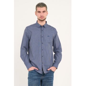 Camasa de bumbac cu model in carouri - Alb/Albastru inchis