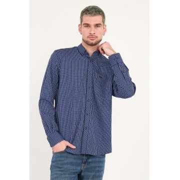 Camasa de bumbac in carouri cu buzunar - Alb/Albastru