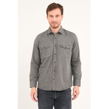 Camasa din denim cu buzunare pe piept - Gri inchis