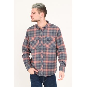 Camasa in carouri cu buzunare pe piept - Rosu deschis/Albastru