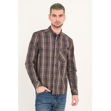 Camasa in carouri cu guler Oxford - Maro/Bej