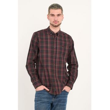 Camasa in carouri cu logo pe piept - Visiniu