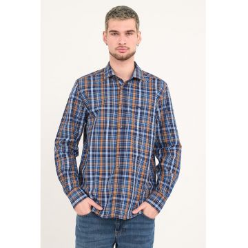 Camasa in carouri cu maneci lungi - Caramel/Albastru