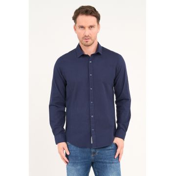 Camasa uni de bumbac - Bleumarin