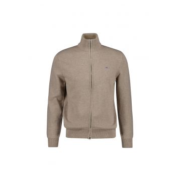 Cardigan de bumbac cu fermoar - Bej inchis