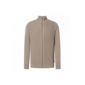 Cardigan din bumbac cu fermoar - Bej