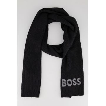 Fular din amestec de lana cu detaliu logo - Negru