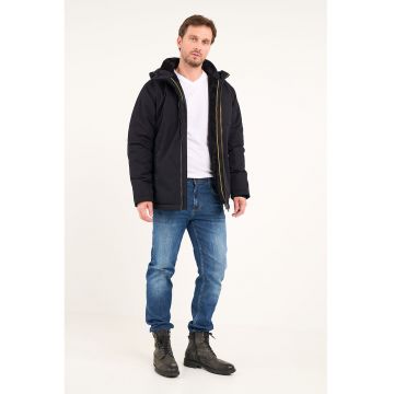 Geaca cu fermoar si captuseala de blana sintetica - Negru