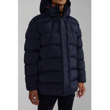 Geaca cu gluga si aspect matlasat - Bleumarin