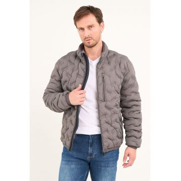 Geaca texturata cu guler scurt - Gri cenusiu
