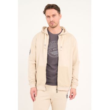 Hanorac cu fermoar si buzunare aplicate - Bej