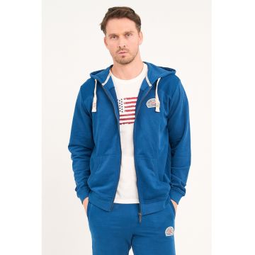 Hanorac cu fermoar si logo brodat - Albastru