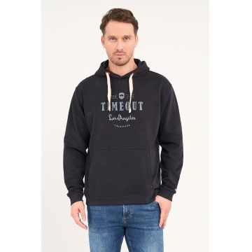 Hanorac cu logo si buzunar kangaroo - Negru/Gri cenusiu