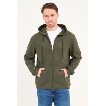 Hanorac din amestec de bumbac cu fermoar - Kaki